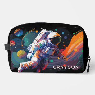 Colourful Modern Astronaut Space Personalised Name Dopp Kit