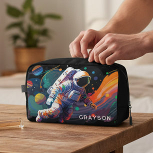 Colourful Modern Astronaut Space Personalised Name Dopp Kit