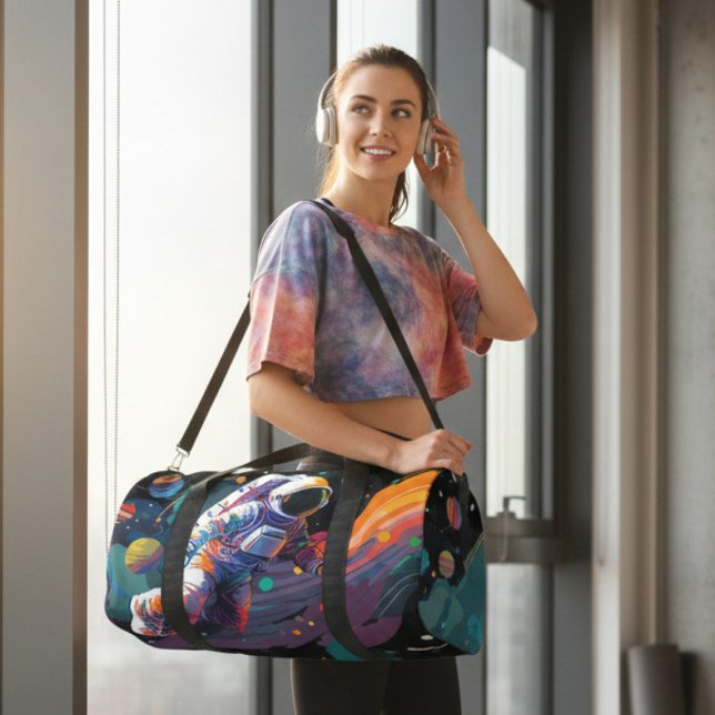 Colourful Modern Astronaut Space Personalised Name Duffle Bag (Creator Uploaded)
