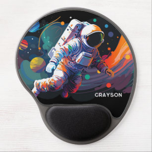 Colourful Modern Astronaut Space Personalised Name Gel Mouse Pad