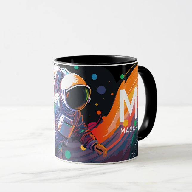 Colourful Modern Astronaut Space Personalised Name Mug (Front Right)