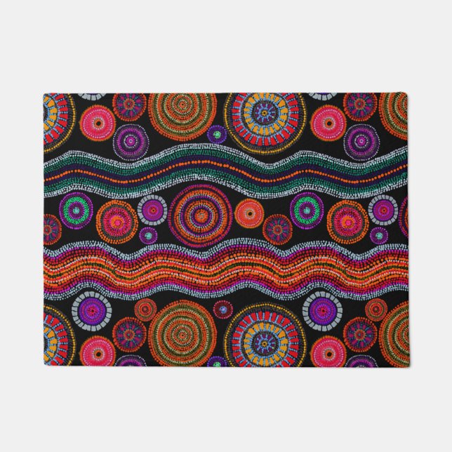 Colourful Modern Australian Dot Art Tribal Pattern Doormat (Front)