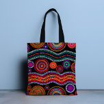 Colourful Modern Australian Dot Art Tribal Pattern Tote Bag<br><div class="desc">This modern design features a colourful painted tribal dot pattern in bright orange,  purple,  green,  turquoise and white on a black background #tribal #australian #australia  #tote #bags #totebags #accessories #gift #gifts #giftsforgirls #giftsforher #giftsforwomen #style #trendy</div>