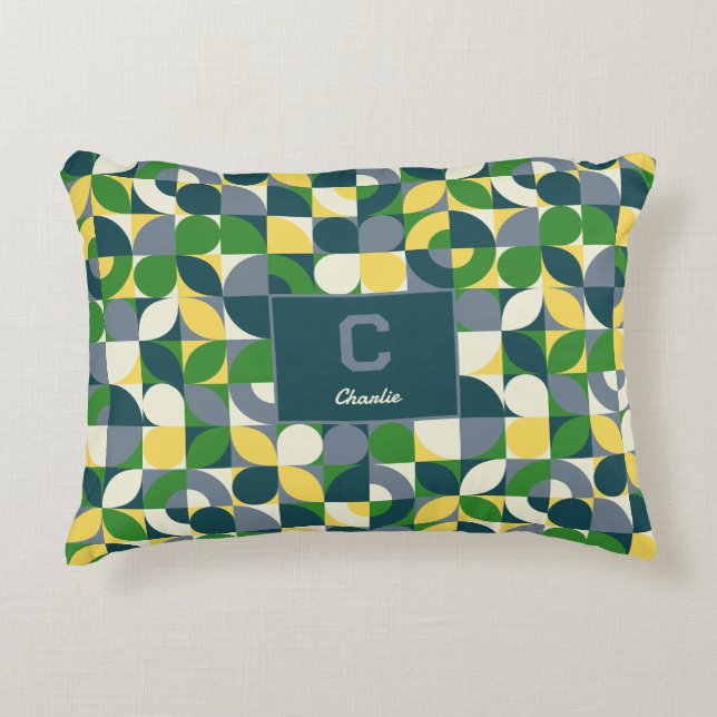 Colourful Modern Bauhaus Abstract Geometric Patter Decorative Cushion (Front)