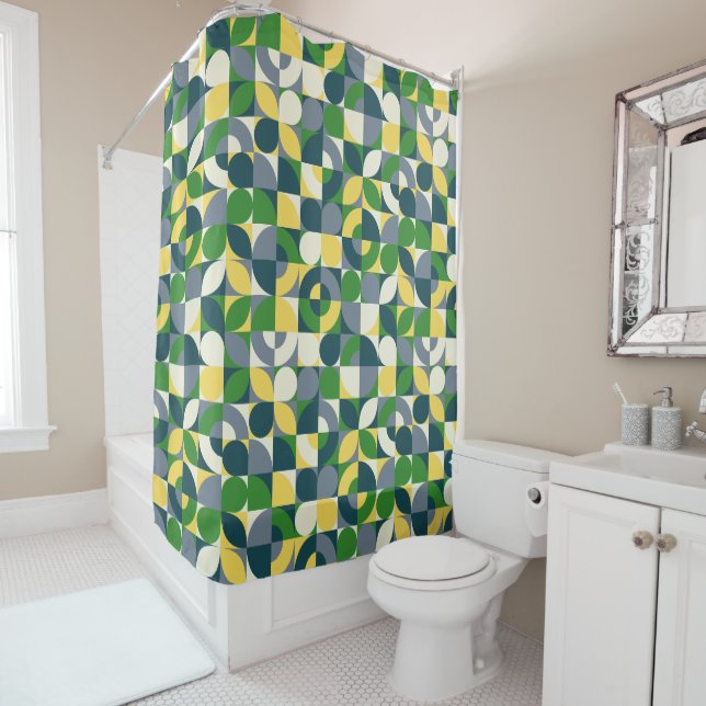 Colourful Modern Bauhaus Abstract Geometric Patter Shower Curtain (In Situ)