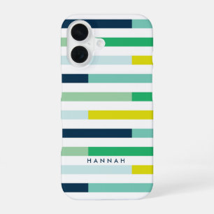Colourful Modern Blue Green Turquoise Stripes iPhone 16 Case