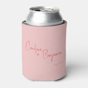 Colourful Modern Boho Pink Red Script Wedding Can Cooler