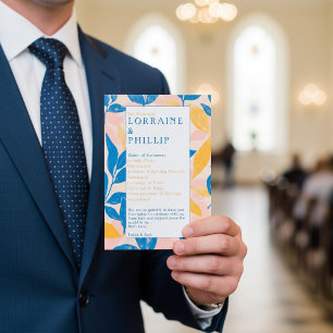 Colourful Modern Botanical blue yellow Wedding Program