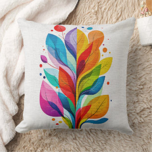 Colourful Modern Botanical Leaves Abstract Tree Cushion