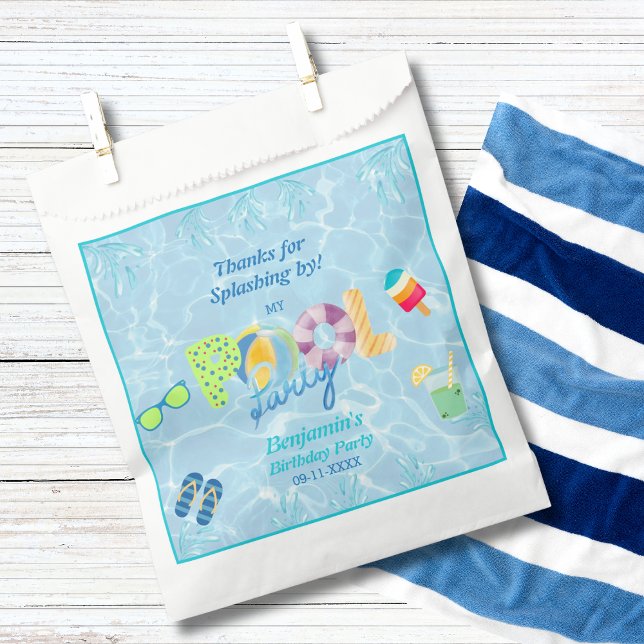 Colourful Modern Boys Birthday Pool Party Favour B Favour Bag (Creator Uploaded)