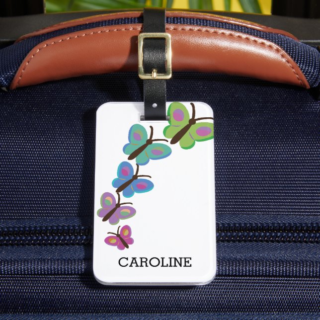 Colourful Modern Butterflies Luggage Tag (Front Insitu 2)