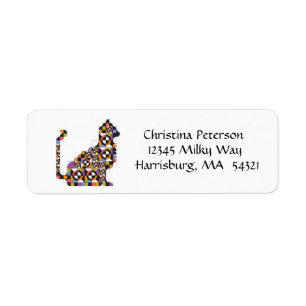 Colourful Modern Cat Quilt Pattern Address Labels