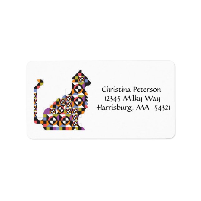 Colourful Modern Cat Quilt Pattern Address Labels (Front)