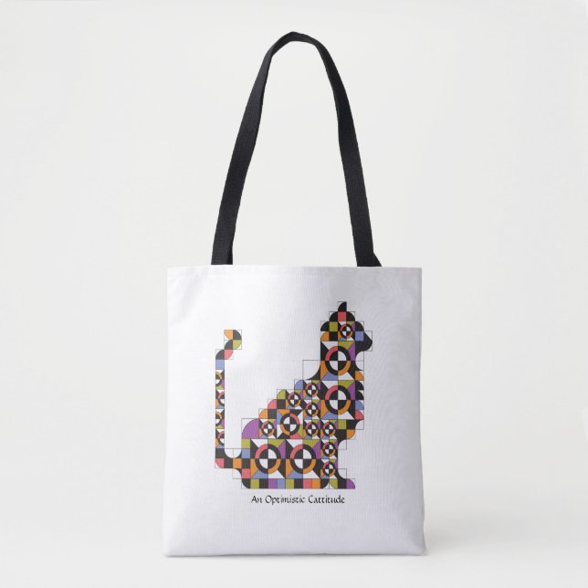 Colourful Modern Cat Quilt Pattern Tote Bag (Front)