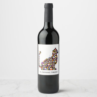Colourful Modern Cat Quilt Pattern Wine Label