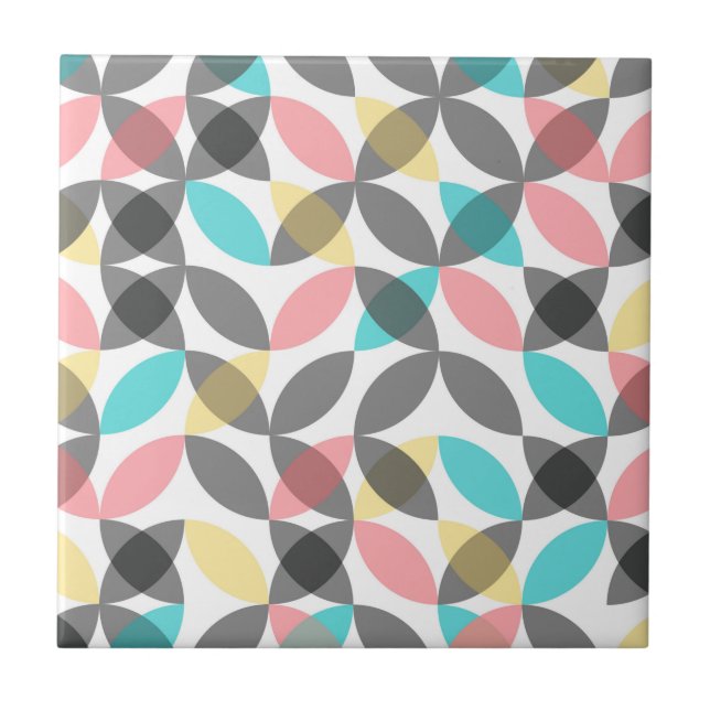 Colourful, modern, cheerful circular geometric ceramic tile (Front)