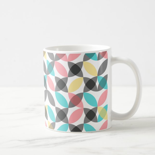Colourful, modern, cheerful circular geometric coffee mug (Right)
