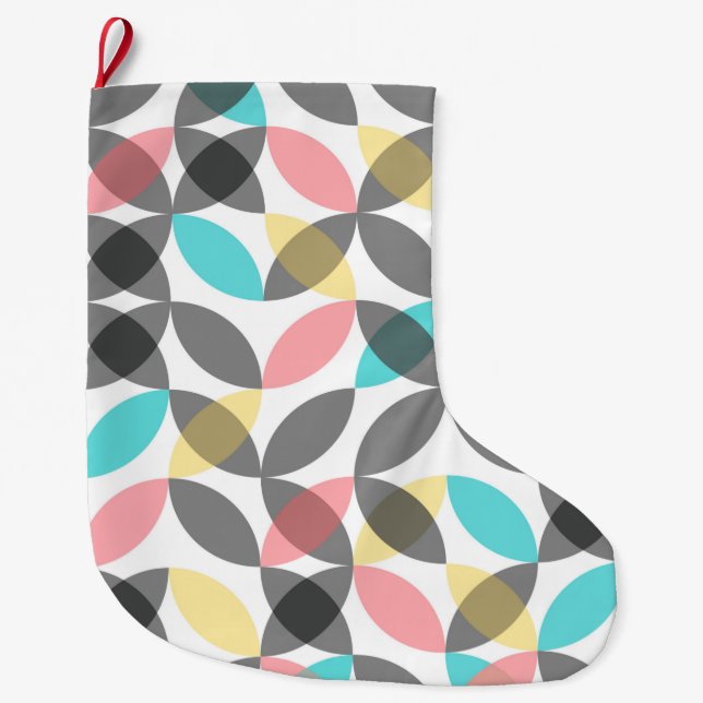 Colourful, modern, cheerful circular geometric large christmas stocking (Front)