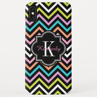 Colourful Modern Chevron Black Monogram iPhone XS Max Case