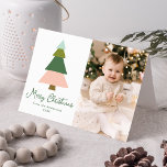 Colourful Modern Christmas Tree Photo Holiday Card<br><div class="desc">Modern photo Christmas card featuring an illustration of a Christmas tree in shades of green and blush pink. "Merry Christmas" is displayed in a whimsical green script with your name and year shown below. Personalise the card by adding your favourite vertical photo. Add your typed or handwritten personal message to...</div>