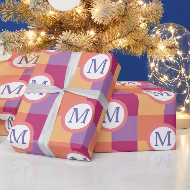 Colourful Modern Custom Monogram Initial Wrapping Paper (Holidays)