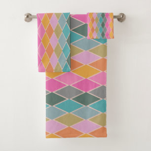 Colourful Modern Diamond Shapes Geometric Pattern  Bath Towel Set