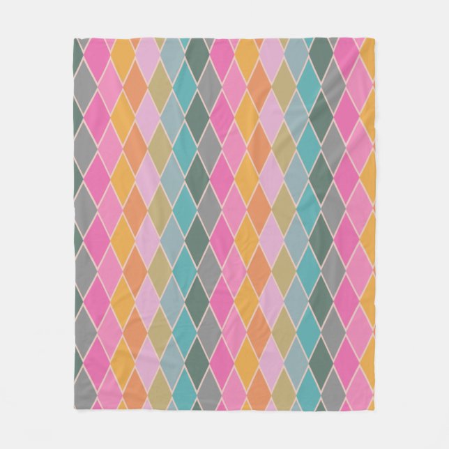 Colourful Modern Diamond Shapes Geometric Pattern  Fleece Blanket (Front)