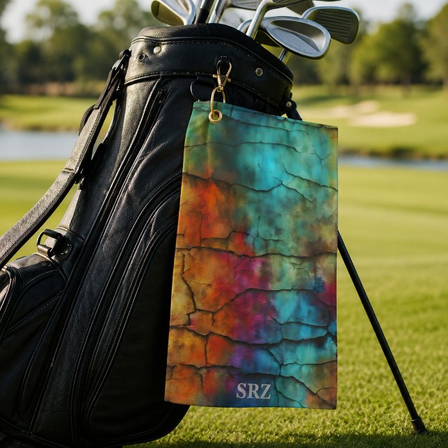 Colourful Modern Distressed Abstract Monogram Golf Towel (Creator Uploaded)