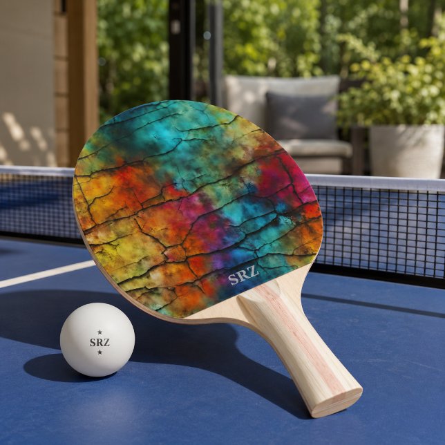 Colourful Modern Distressed Abstract Monogram Ping Pong Paddle (Creator Uploaded)