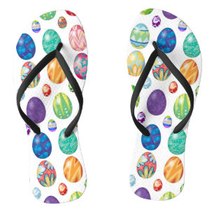 Colourful Modern Easter Eggs Pattern Holidays Thongs