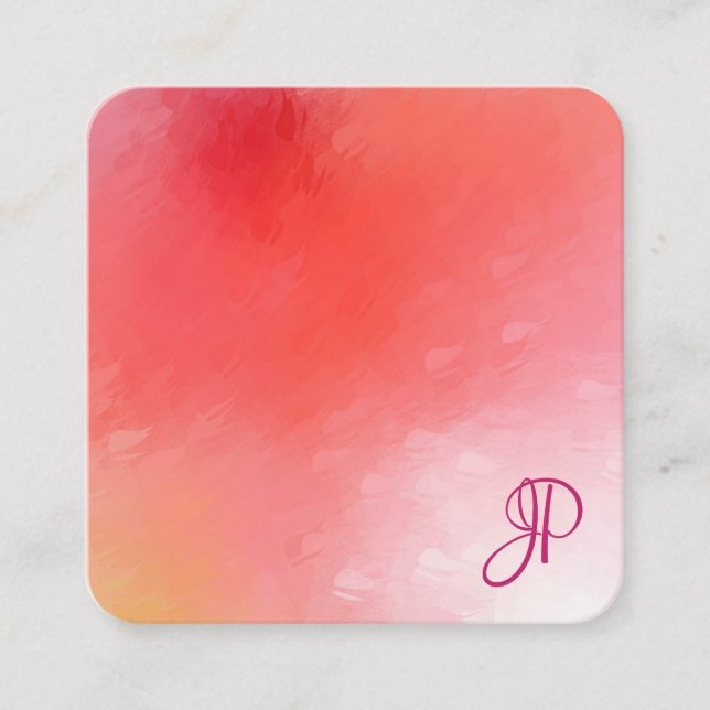 Colourful Modern Elegant Script Monogram Template  Square Business Card (Front)