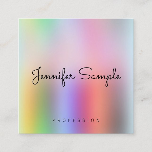 Colourful Modern Elegant Template Typography Scrip Square Business Card (Front)