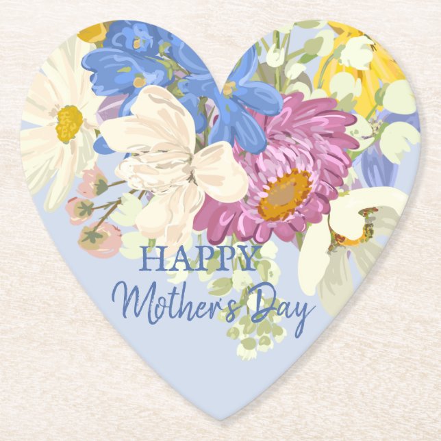 Colourful Modern Floral Blooms Mothers Day Paper Coaster (Front)
