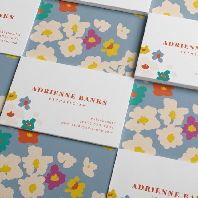 Colourful Modern Floral Business Card (modern abstract floral and clean typography business card for women)