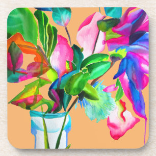 Colourful modern floral flowers watercolor coaster