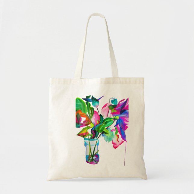 Colourful modern floral flowers watercolor tote bag (Front)