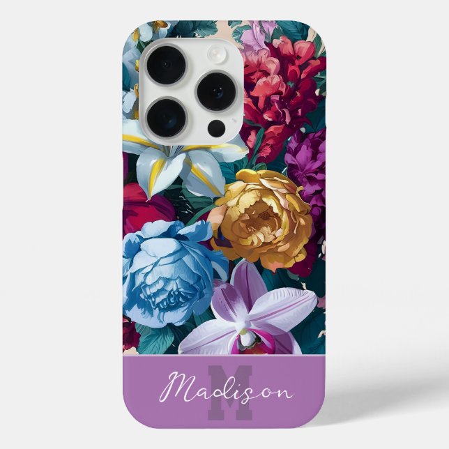 Colourful modern floral monogram iPhone case (Back)