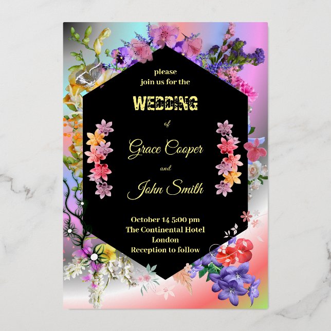 Colourful modern floral wedding card (Front)