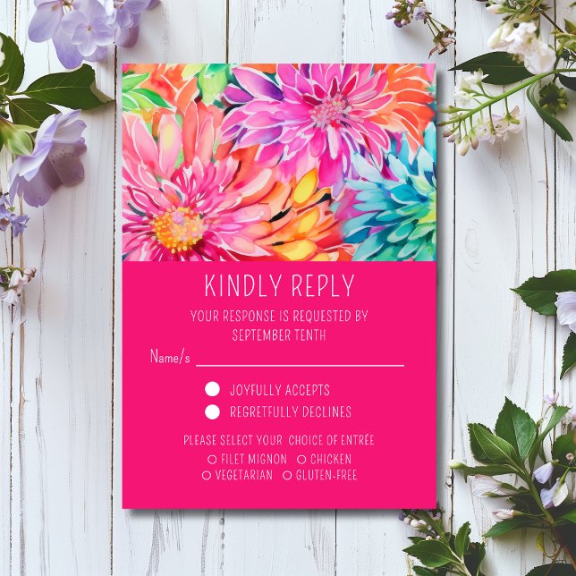 Colourful Modern Floral Wedding Meal Choice RSVP Card (Creator Uploaded)