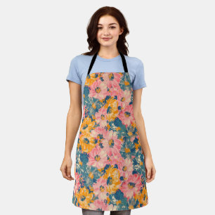Colourful Modern Flowers Floral Pattern Apron