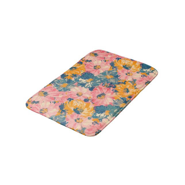 Colourful Modern Flowers Floral Pattern Bath Mat (Angled)