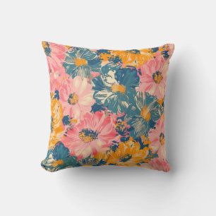 Colourful Modern Flowers Floral Pattern Cushion