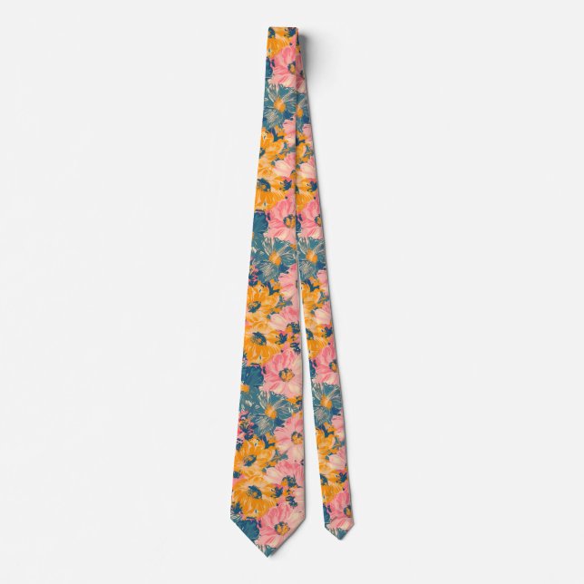 Colourful Modern Flowers Floral Pattern Tie (Front)