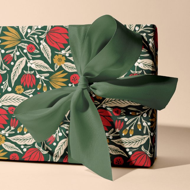 Colourful Modern Folk Floral Christmas Holiday Wrapping Paper (Creator Uploaded)