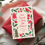 Colourful Modern Folk Frame Christmas Non Photo Holiday Card<br><div class="desc">Send cheerful holiday wishes with this charming folk-inspired Christmas card. Hand-illustrated in festive red, green, and pink tones, the front features a Scandinavian-style border of florals, holly, and seasonal icons surrounding a classic Christmas message. A coordinating floral pattern continues on the back for a cohesive, boutique-style finish. Perfect for: •...</div>