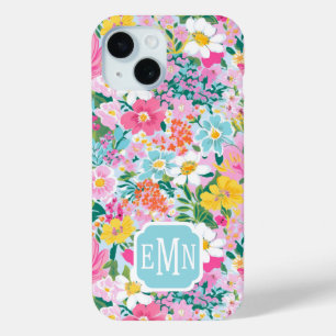Colourful Modern Garden Monogrammed iPhone 15 Case