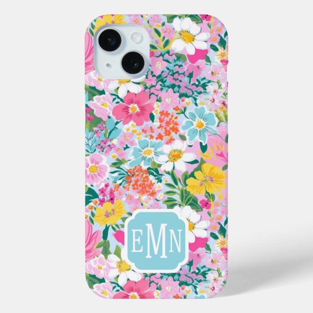 Colourful  Modern Garden Monogrammed Case-Mate iPhone Case (Back)