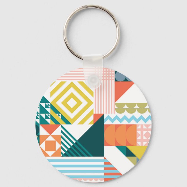 Colourful Modern Geometric Abstract Pattern  Key Ring (Front)