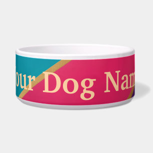 Colourful Modern Geometric Custom Name Pet Bowl