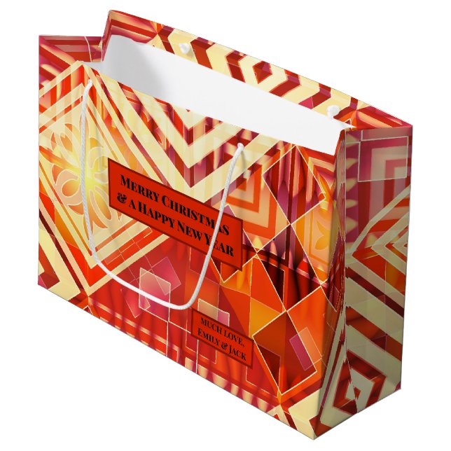 Colourful Modern Geometric Festive Design Large Gift Bag (Front Angled)